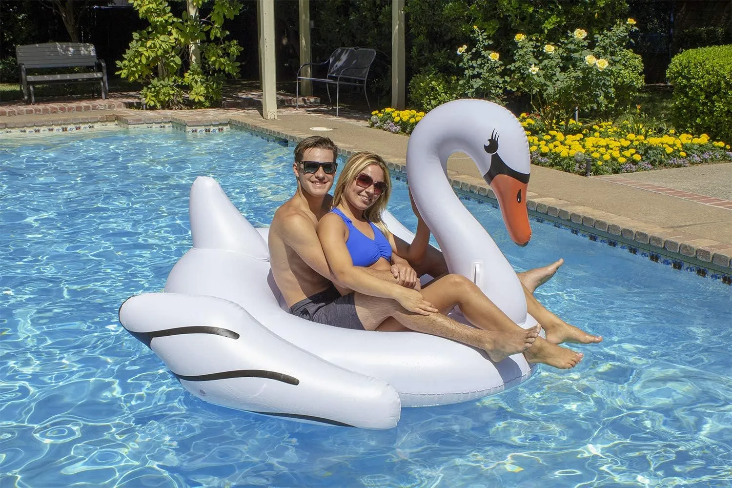Poolmaster Jumbo Swimming Pool Float Rider, Swan, White Extra Large