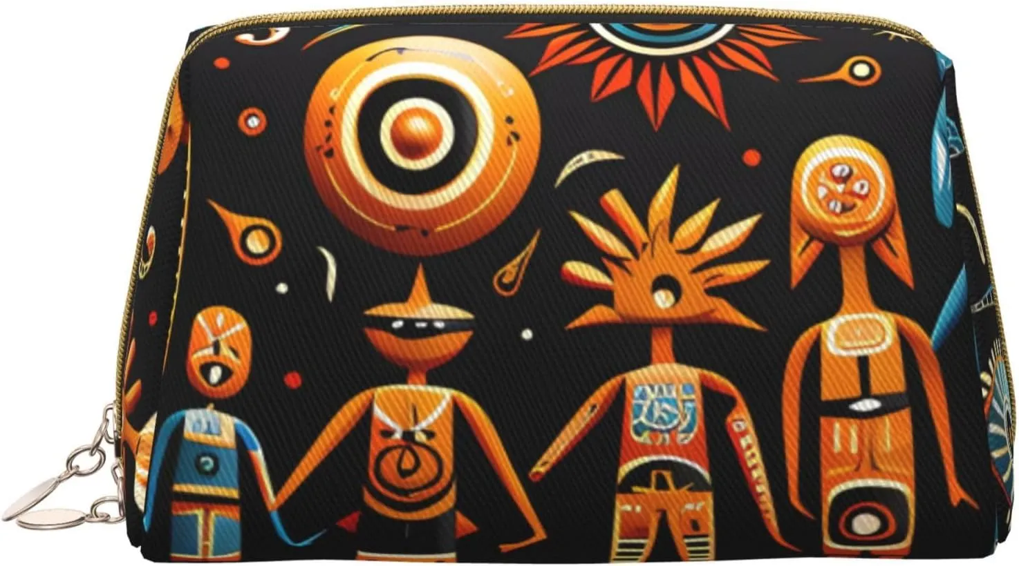 Portable Leather Makeup Bag for Women - Travel Cosmetic Organizer, Large Primitive Totem Print Makeup Pouch