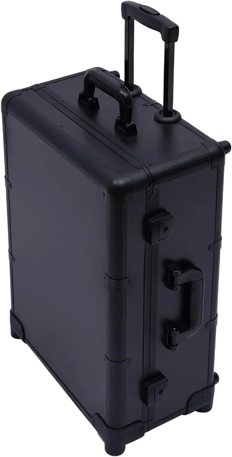 Portable Makeup Station, Rolling Makeup Case, Cosmetic Case w/Lights & Mirror, Train Organizer Box with 4 Rolling Wheels & Extendable Trays, Pro Traveling Makeup Tools, Black