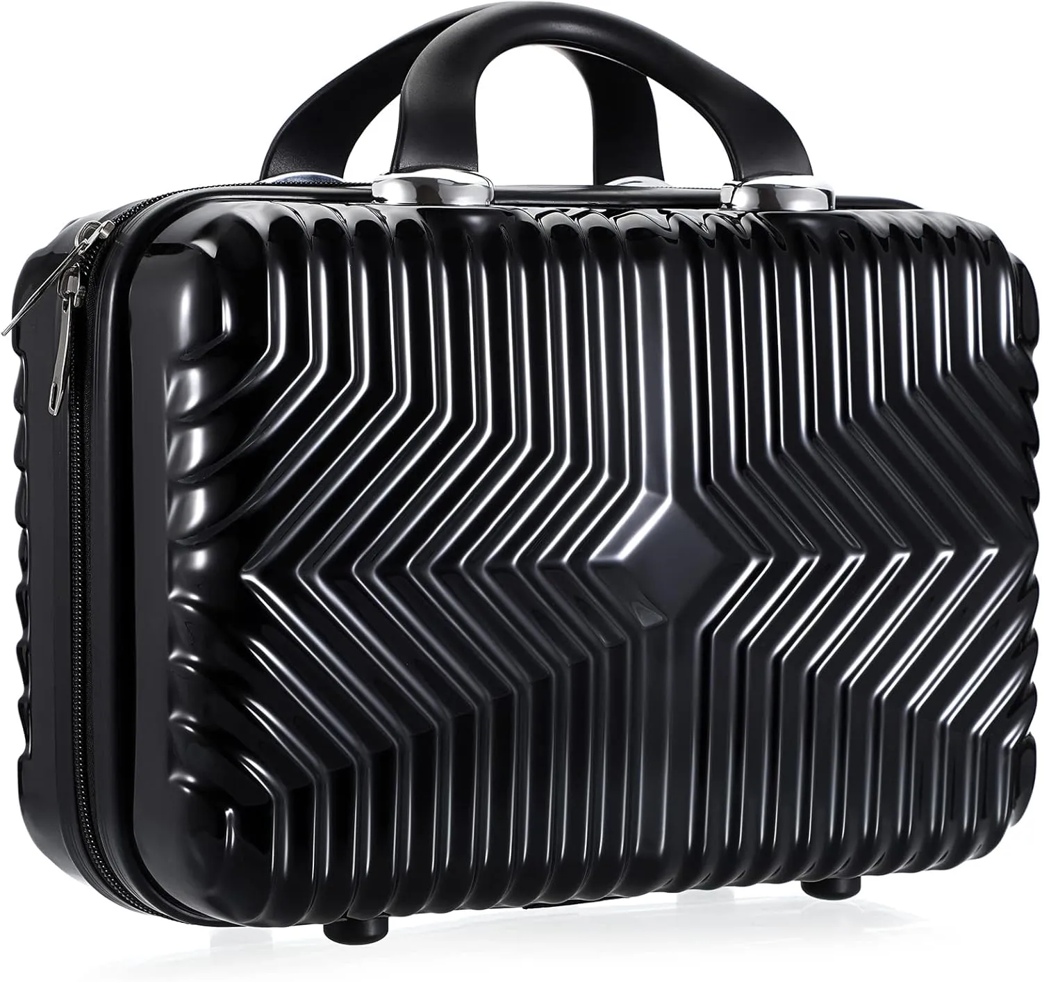 Portable Makeup Travel Case, Cosmetic Case Hand Luggage Bag Organizer, Mini ABS Carrying Suitcase with Elastic Band for Women Girls, Black
