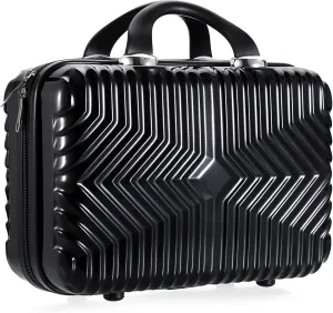 Portable Makeup Travel Case, Cosmetic Case Hand Luggage Bag Organizer, Mini ABS Carrying Suitcase with Elastic Band for Women Girls, Black