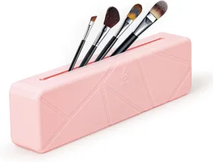 Portable Silicone Makeup Brush Holder, Magnetic Cosmetic Pouch and Anti-Fall Closure, Stylish and Easy to Clean - Convenient Travel Makeup Brush Holder Organizer - Pink