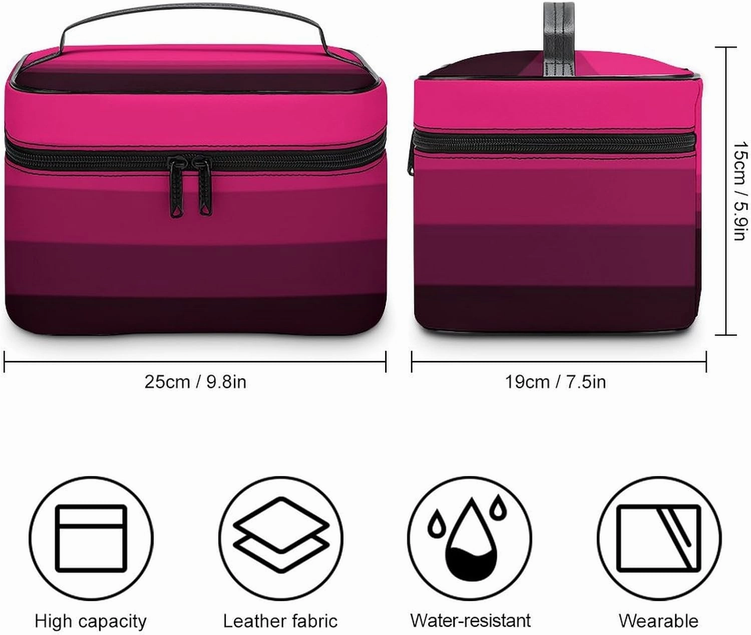 Portable Make Bag, Bright Pink Purple Brown Stripes Cosmetic Case Portable Cosmetic Portable Organizer for Men & Women