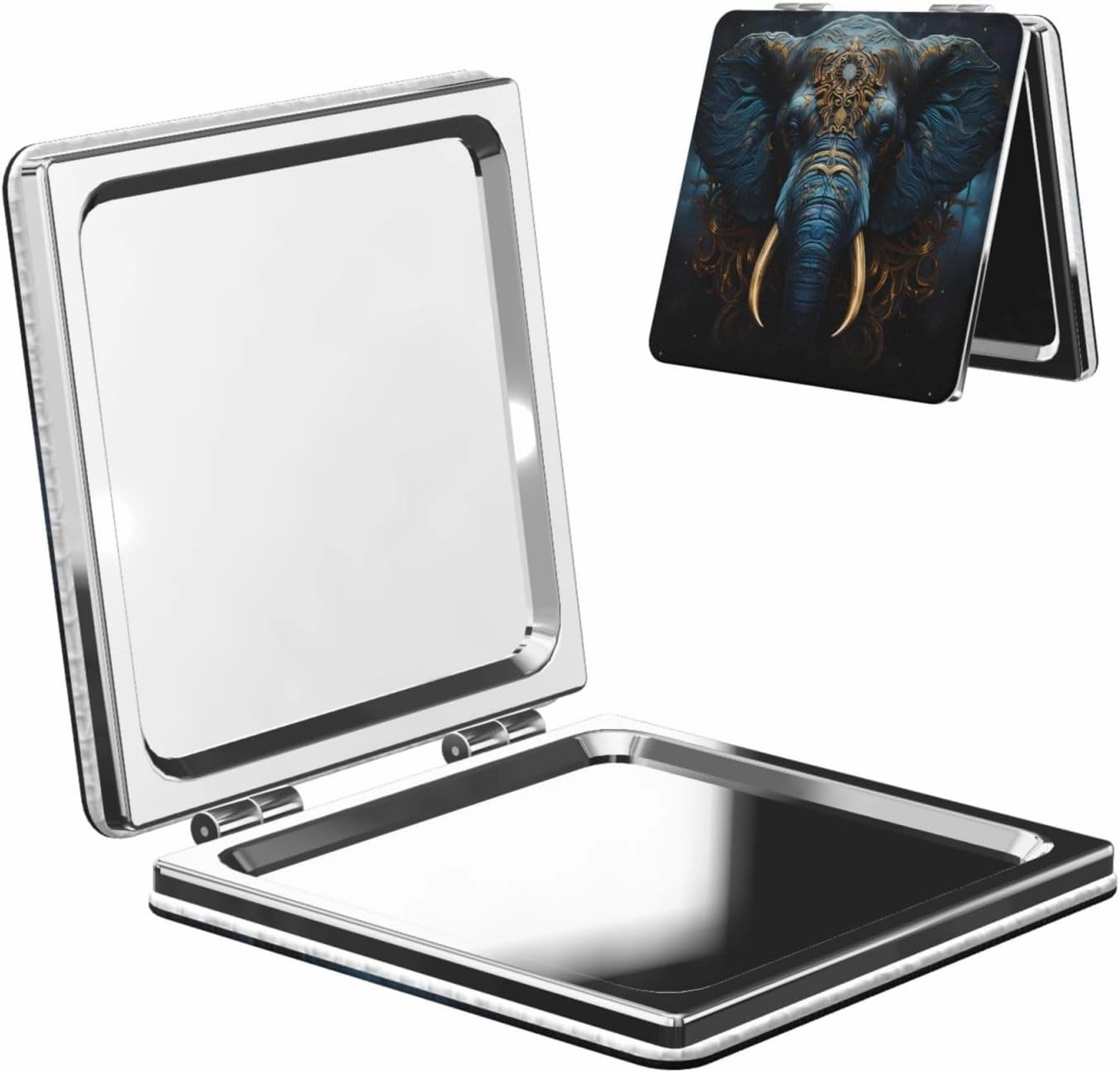 Portable Pocket Makeup Mirror Eerie Elephant Travel Cosmetic Mirror Square Print Magnifying Compact Mirror for Eyelash