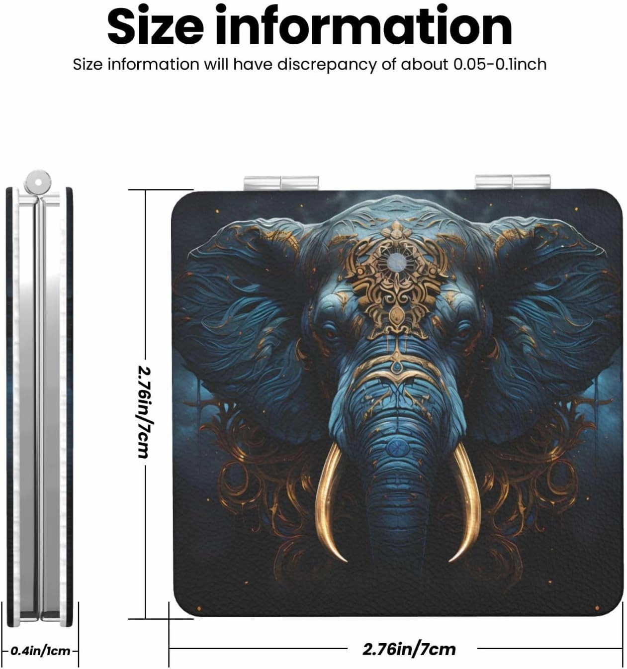 Portable Pocket Makeup Mirror Eerie Elephant Travel Cosmetic Mirror Square Print Magnifying Compact Mirror for Eyelash
