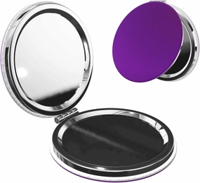 Portable Pocket Makeup Mirror Solid Color Dark Purple Travel Cosmetic Mirror Round Shape Print Magnifying Compact Mirror for Eyelash