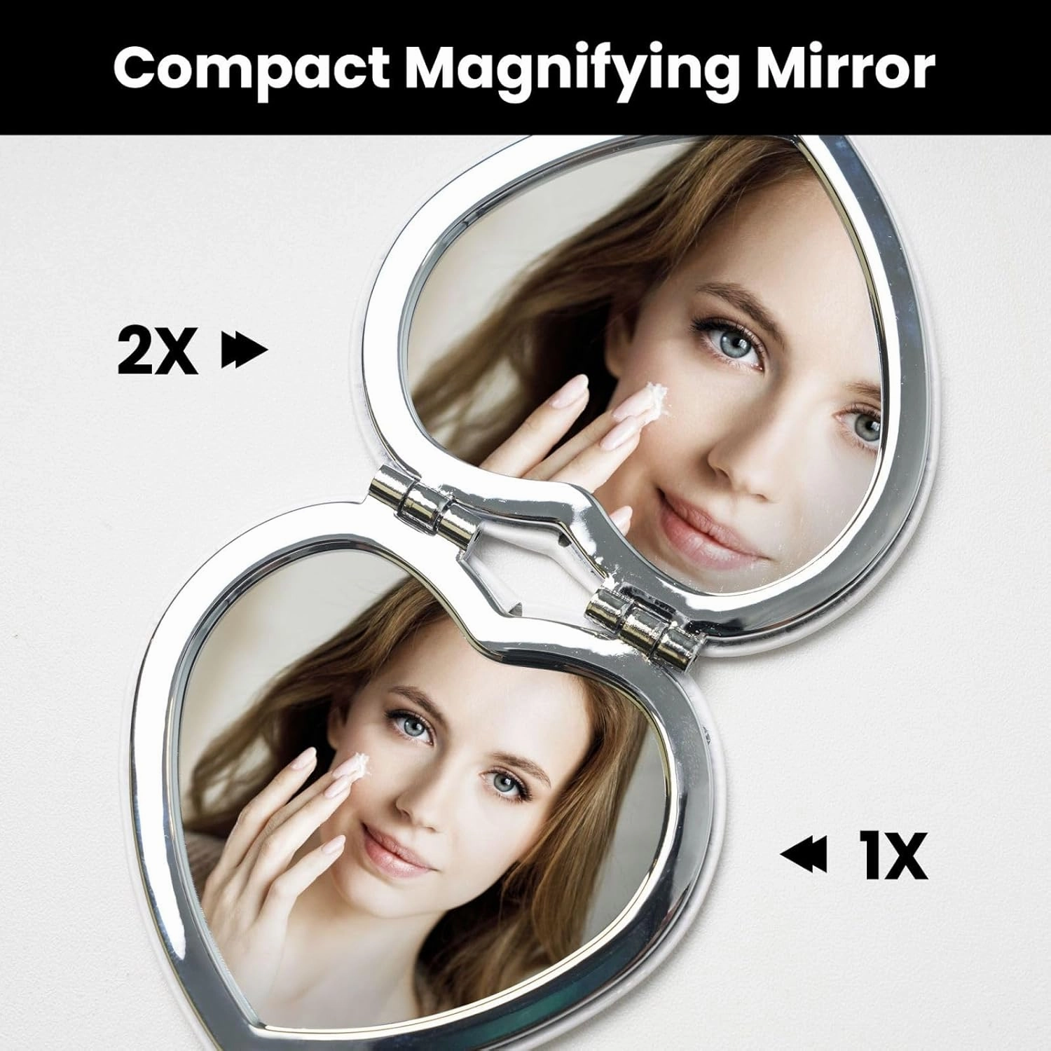 Portable Pocket Makeup Mirror Sunset Beach Travel Cosmetic Mirror Heart Shape Print Magnifying Compact Mirror for Eyelash