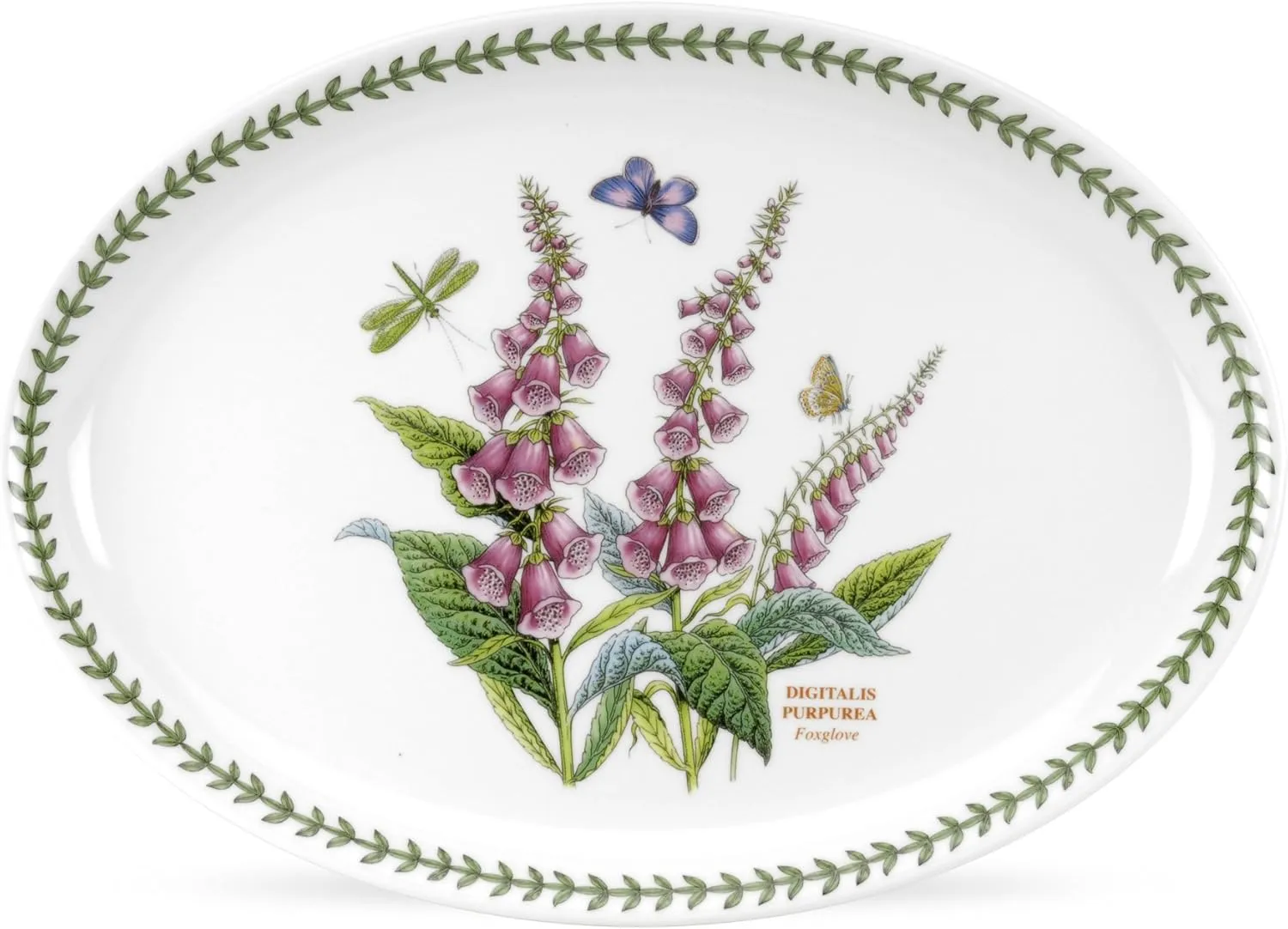 Portmeirion Botanic Garden 13-inch Oval Platter, Foxglove Motif - Durable Fine Porcelain, Chip-Resistant Glaze - Dishwasher, Microwave, Freezer, Oven Safe - Elegant Farmhouse Floral Serveware
