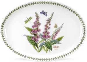 Portmeirion Botanic Garden 13-inch Oval Platter, Foxglove Motif - Durable Fine Porcelain, Chip-Resistant Glaze - Dishwasher, Microwave, Freezer, Oven Safe - Elegant Farmhouse Floral Serveware