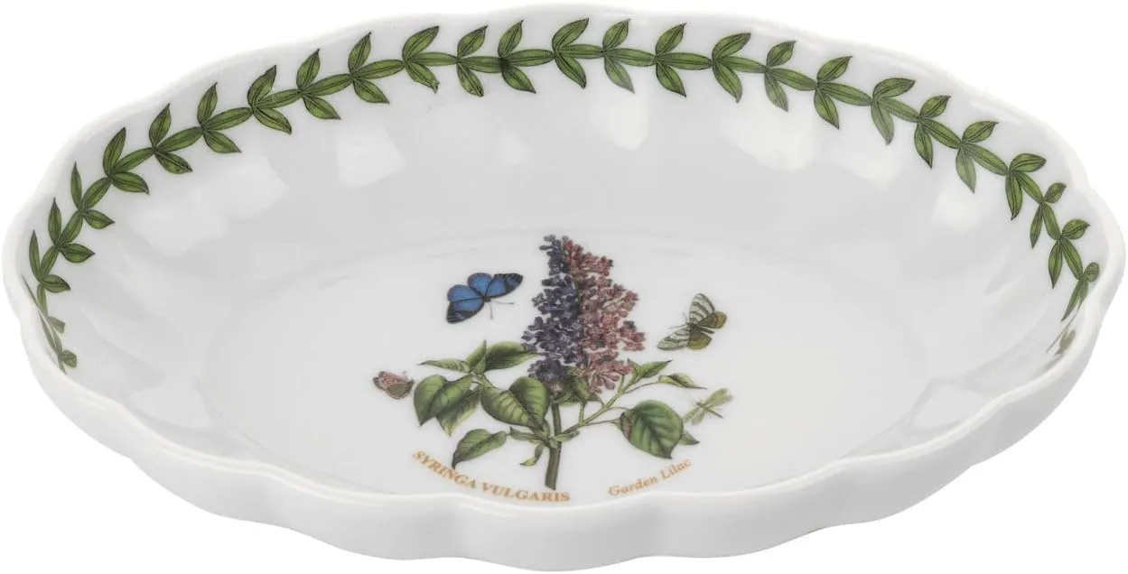 Portmeirion Botanic Garden Fluted Oval Dish (6"x4.5") - Garden Lilac Motif, Porcelain Bakeware with Chip-Resistant Glaze - Oven, Microwave, Freezer, Dishwasher Safe for Everyday Use