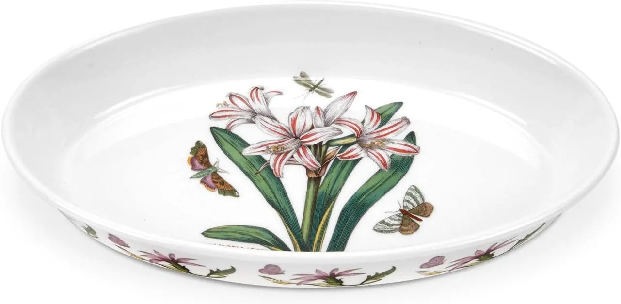 Portmeirion Botanic Garden Oval Baking Dish (11.5"x7.25") - Belladonna Lily Motif, Porcelain Bakeware with Chip-Resistant Glaze - Oven, Microwave, Freezer, Dishwasher Safe for Everyday Use