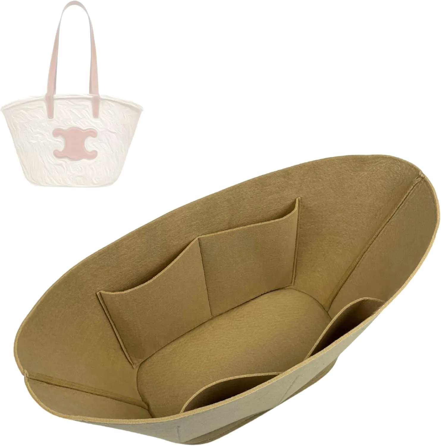 Premium Purse Organizer compatible with Celine Basket Bag Organizer Insert - Handmade Classic Panier in Palm Leaf, Perfect Fit Oval Shape (Beige, For Medium Classic Panier)