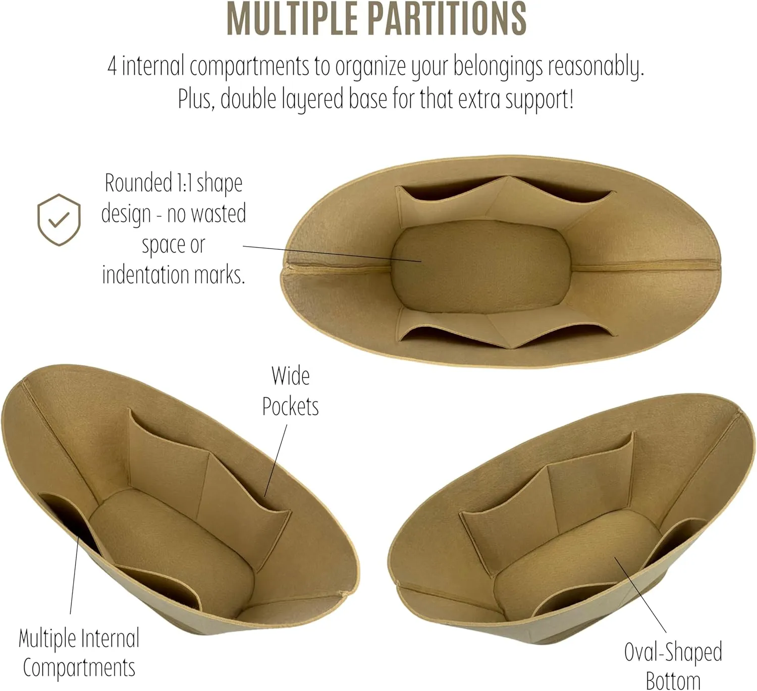 Premium Purse Organizer compatible with Celine Basket Bag Organizer Insert - Handmade Classic Panier in Palm Leaf, Perfect Fit Oval Shape (Beige, For Medium Classic Panier)