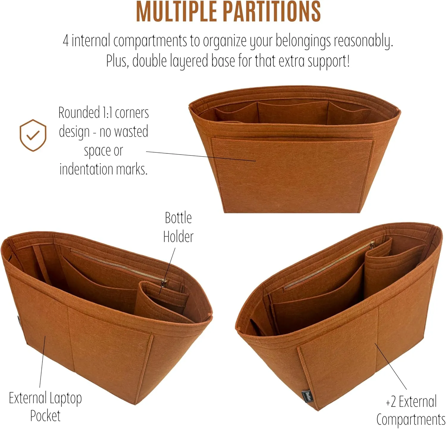 Premium Purse Organizer compatible with Celine Cabas Phantom Bag Insert - Handmade 2mm Felt Bag Organizer Oval Shaped (Cognac, For Small Cabas Phantom)