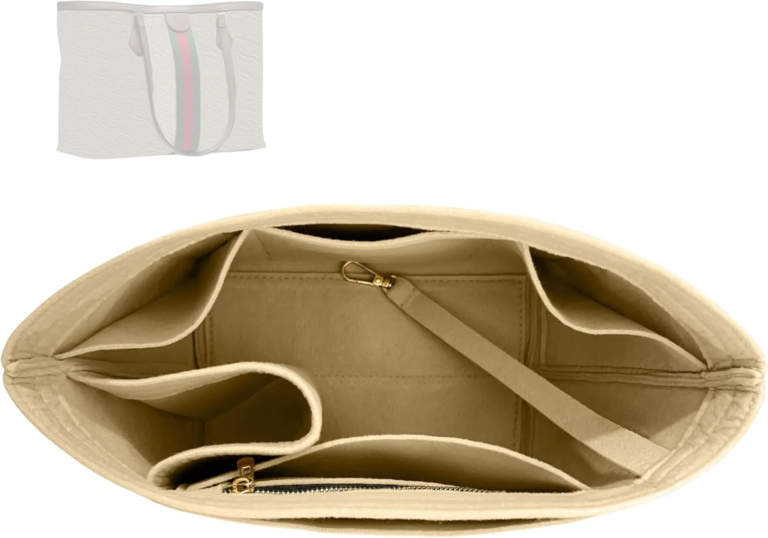 Premium Purse Organizer compatible with Gucci Ophidia Medium Tote Insert - Handmade Oval Shaped Felt Bag Organizer, Perfect Fit Gold Zipper (Azure Blue, For Medium Ophidia)