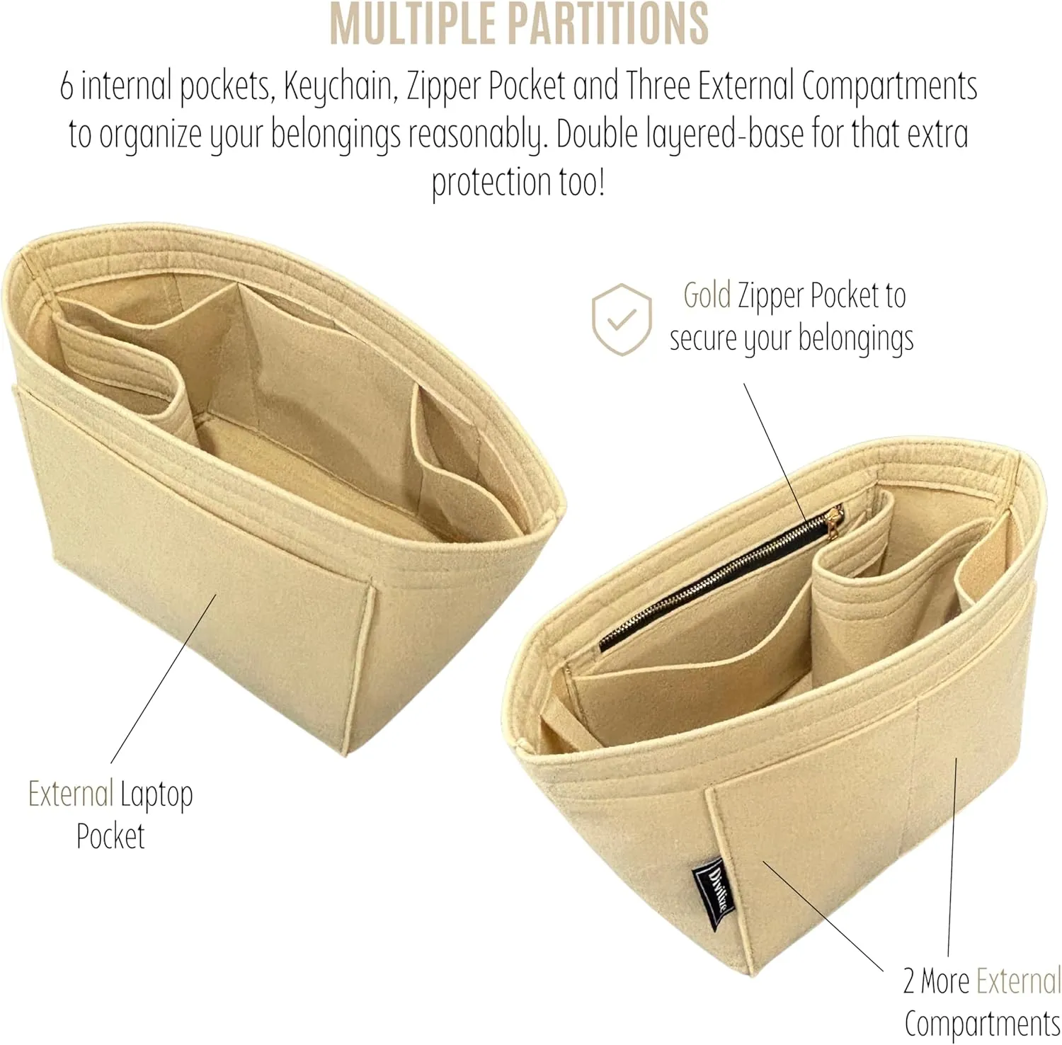 Premium Purse Organizer compatible with Gucci Ophidia Medium Tote Insert - Handmade Oval Shaped Felt Bag Organizer, Perfect Fit Gold Zipper (Azure Blue, For Medium Ophidia)