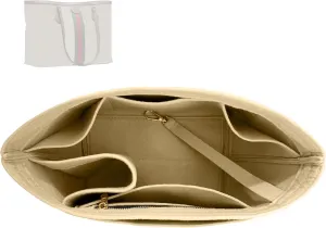 Premium Purse Organizer compatible with Gucci Ophidia Medium Tote Insert - Handmade Oval Shaped Felt Bag Organizer, Perfect Fit Gold Zipper (Azure Blue, For Medium Ophidia)