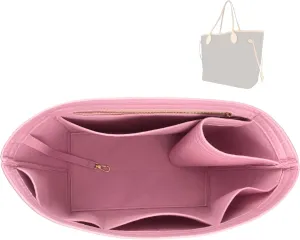 Premium Purse Organizer compatible with Lv Neverfull Bag Organizer - Handmade Oval Shaped Purse Insert with Gold Zipper, Perfect Fit for PM/MM/GM Tote, 2mm Felt (Bubblegum, For Neverf. GM)