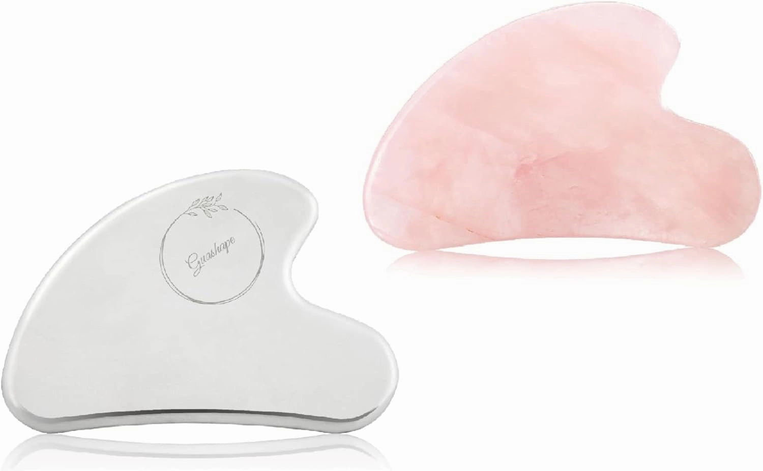 Premium Gua Sha Facial Tools Bundle, Stainless Steel (Silver)   Rose Quartz