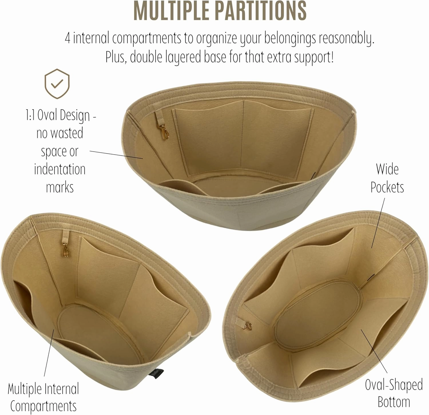 Premium Purse Organizer compatible with Loewe Anagram Basket Bag Insert - Handmade Felt Oval Shaped Organizer, Perfect Customized Fit (Beige, For Medium Anag. Basket Bag)
