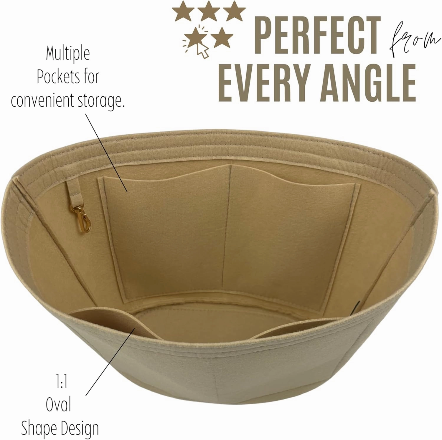 Premium Purse Organizer compatible with Loewe Anagram Basket Bag Insert - Handmade Felt Oval Shaped Organizer, Perfect Customized Fit (Beige, For Medium Anag. Basket Bag)