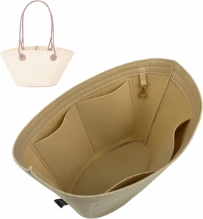 Premium Purse Organizer compatible with Loewe Anagram Basket Bag Insert - Handmade Felt Oval Shaped Organizer, Perfect Customized Fit (Beige, For Medium Anag. Basket Bag)