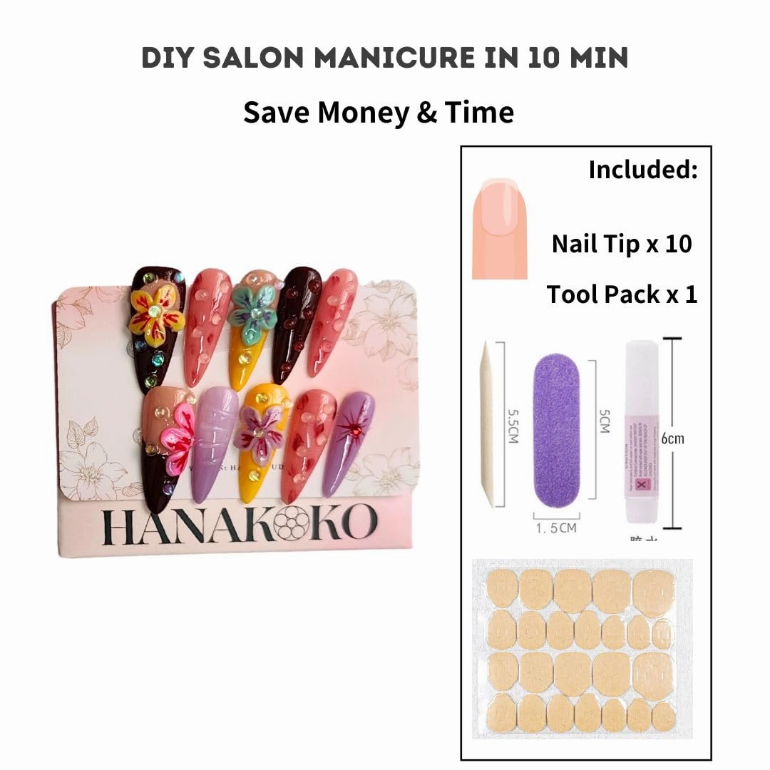Press on Nails Handmade Nails 3D Press on Nails Short Medium Oval Almond Nails Fake Nails Glitter Cat Eye Nails Gel Nails Durable Reusable False Nails 10 Pcs (Devil's Flower, M)