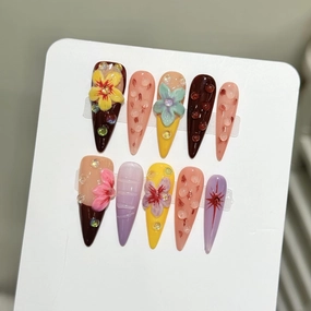 Press on Nails Handmade Nails 3D Press on Nails Short Medium Oval Almond Nails Fake Nails Glitter Cat Eye Nails Gel Nails Durable Reusable False Nails 10 Pcs (Devil's Flower, M)