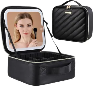 Pretty Comy Travel Makeup Bag with Led Mirror, Portable Makeup Train Case Led Makeup Bag with Mirror Makeup Organizer Bag Travel Organizer Bag Makeup Case Ideal Gifts for Mom Women
