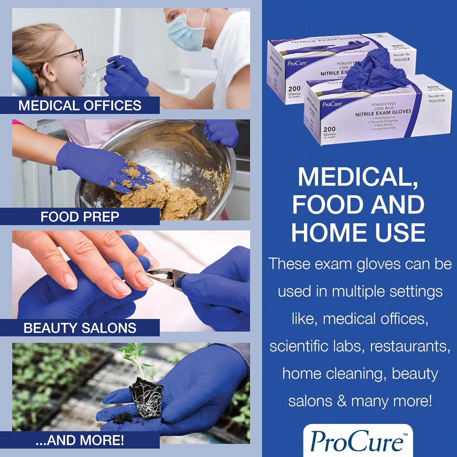 ProCure [200 Count] Disposable Nitrile Gloves - Latex Free, Powder Free Medical Exam Gloves