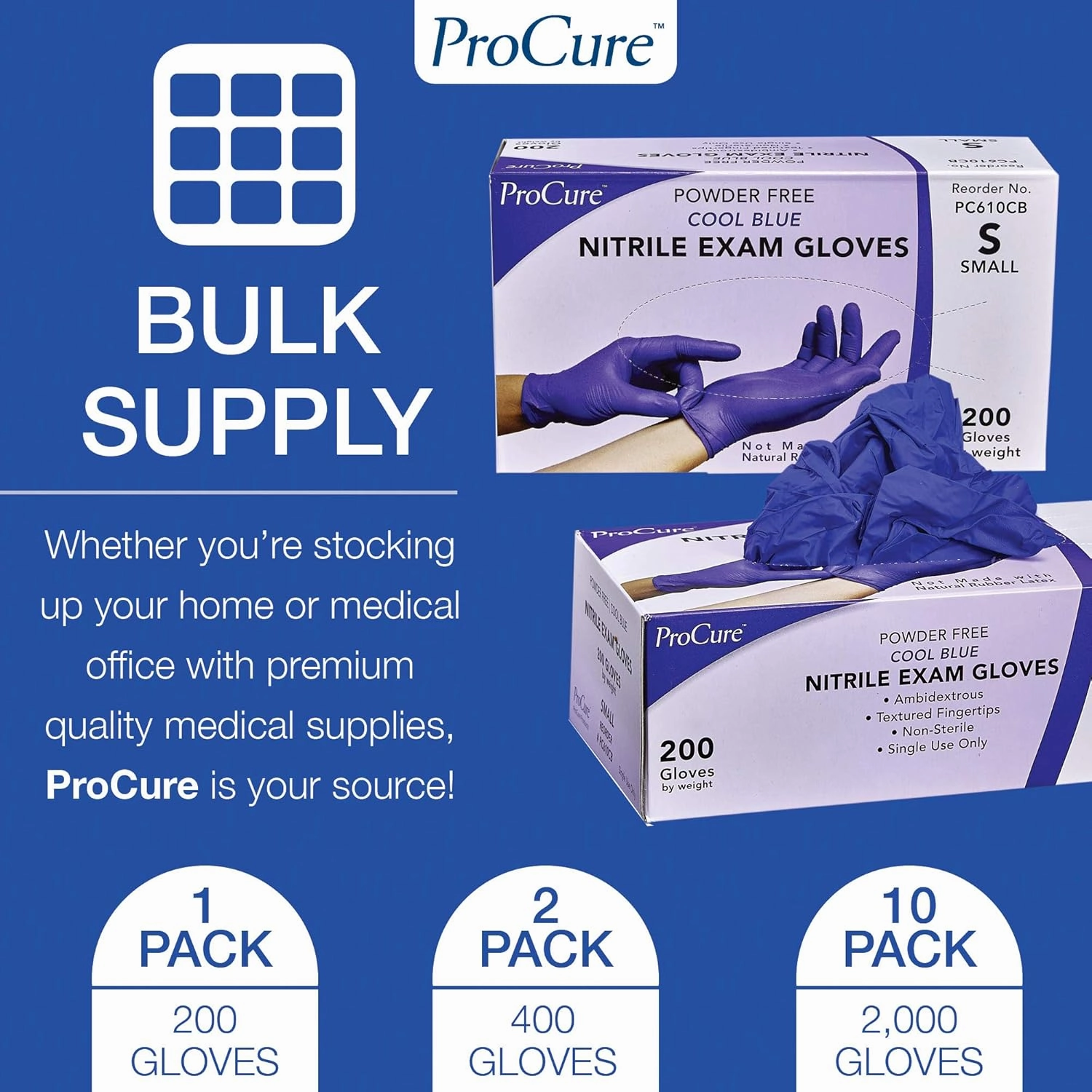 ProCure [200 Count] Disposable Nitrile Gloves - Latex Free, Powder Free Medical Exam Gloves