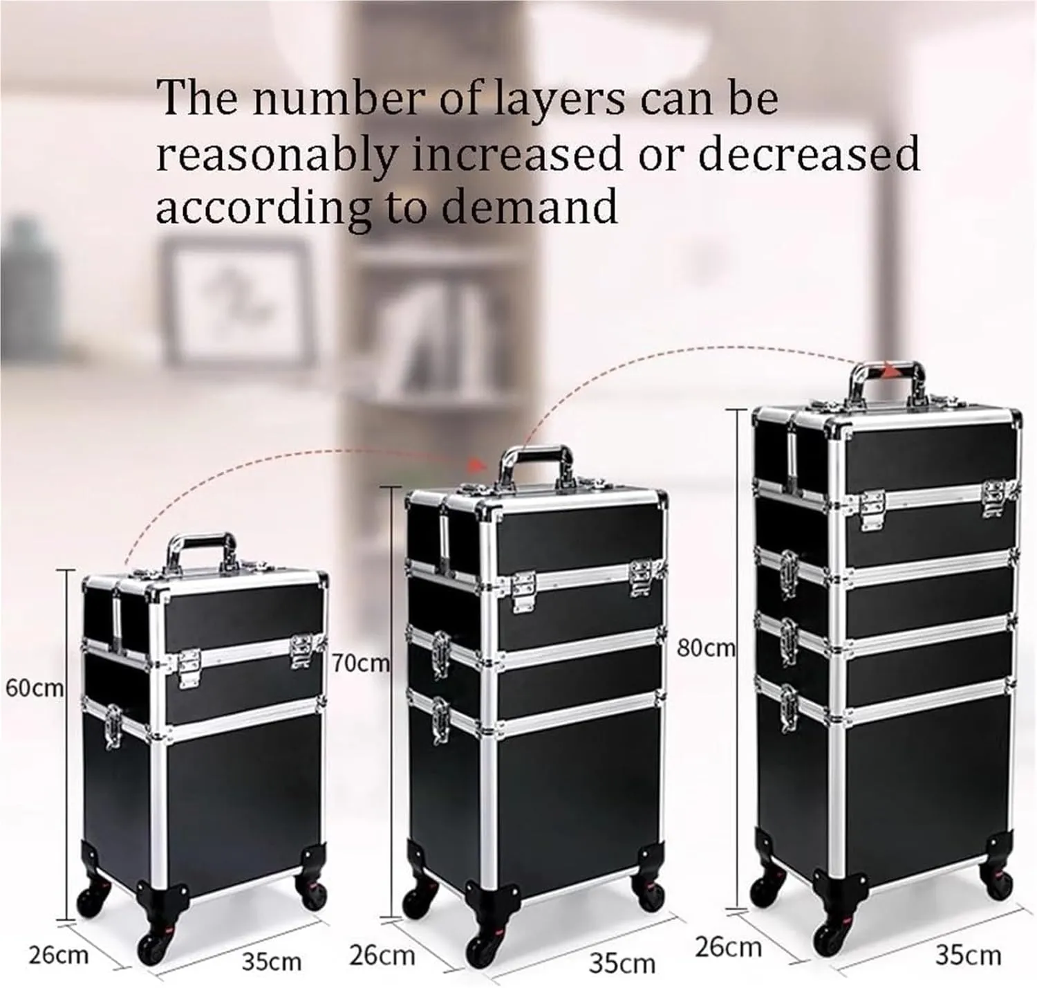 Professional Rolling Makeup Case， Beauty Tool Organizer, Aluminum Frame, Universal Wheel with Lock(Black,35x26x70cm)