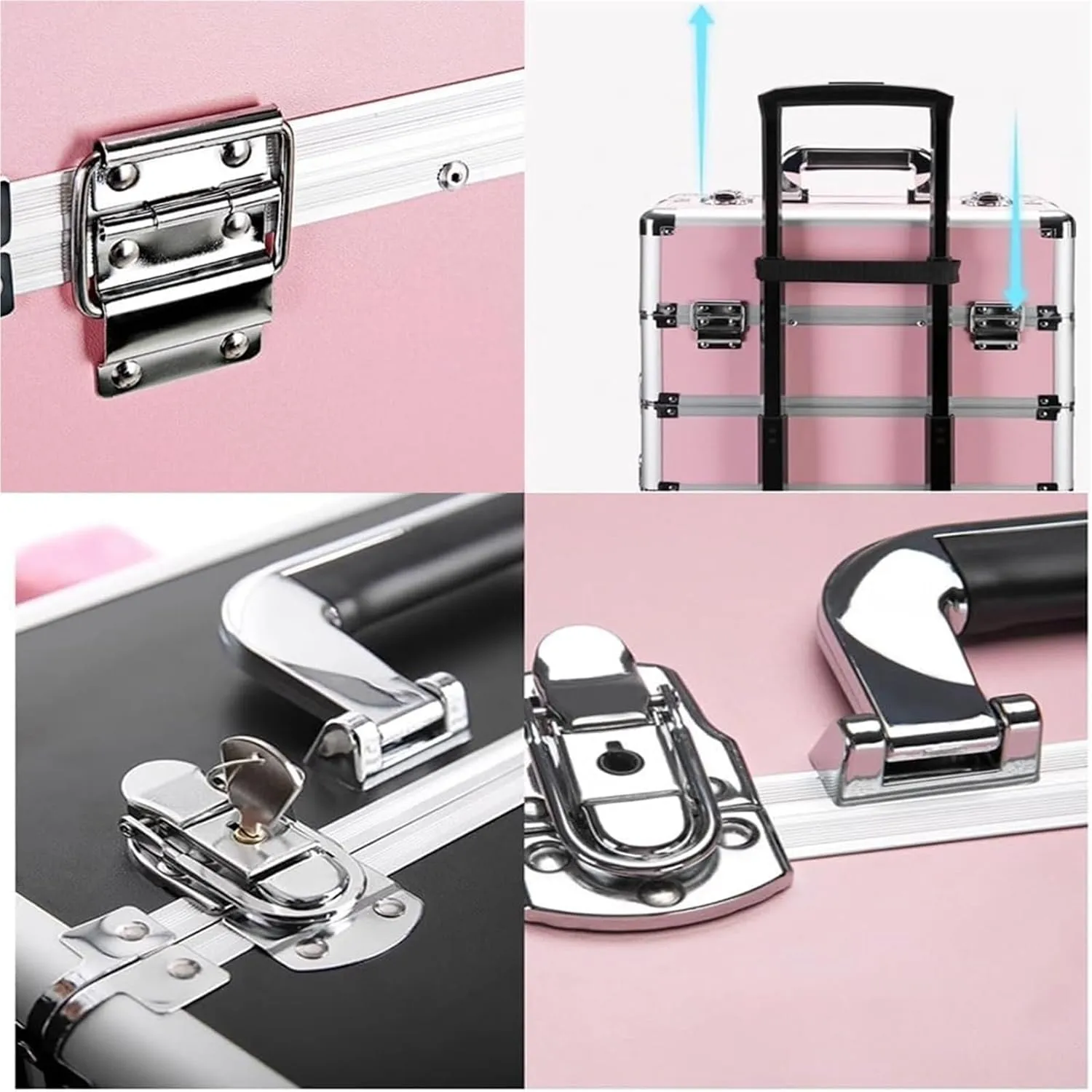 Professional Rolling Makeup Case， Beauty Tool Organizer, Aluminum Frame, Universal Wheel with Lock(Black,35x26x70cm)