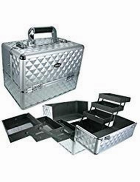 Professional Makeup Artist Travel Cosmetic Train Case w/ 3 Tier Side Extendable Trays Aluminum Hard Case