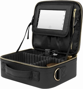 Professional Makeup Case with LED Mirror, 3 Light Modes, USB Rechargeable, Waterproof & Adjustable Storage for Brushes, Skincare & Beauty Essentials, Black Travel Cosmetic Organizer