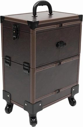 Professional Rolling Makeup Train Case, Multi-Functional Cosmetic Train Case with Mirror & Universal Wheels Lockable Portable Cosmetic Organizer Trolley, Beauty Trolley Cosmetic Organizer Box (Coffee)
