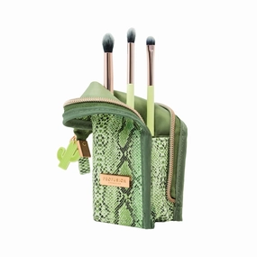 Profusion Cosmetics Desert Sage Blend and Stand 4pc Bag and Eye Brush Set for Artists and DIY, Expand Your Makeup Game With Adventure Inspired Eye Brushes for Stunning and Creative Eye Looks