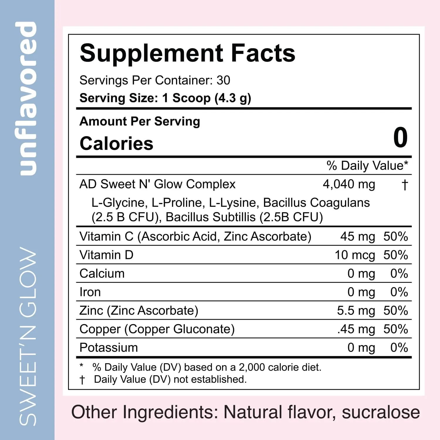 Project Ad Sweet' N Glow Zero Calorie Sugar Free Sweet'Ner with Collagen Building Agents (30 Servings, Unflavored)