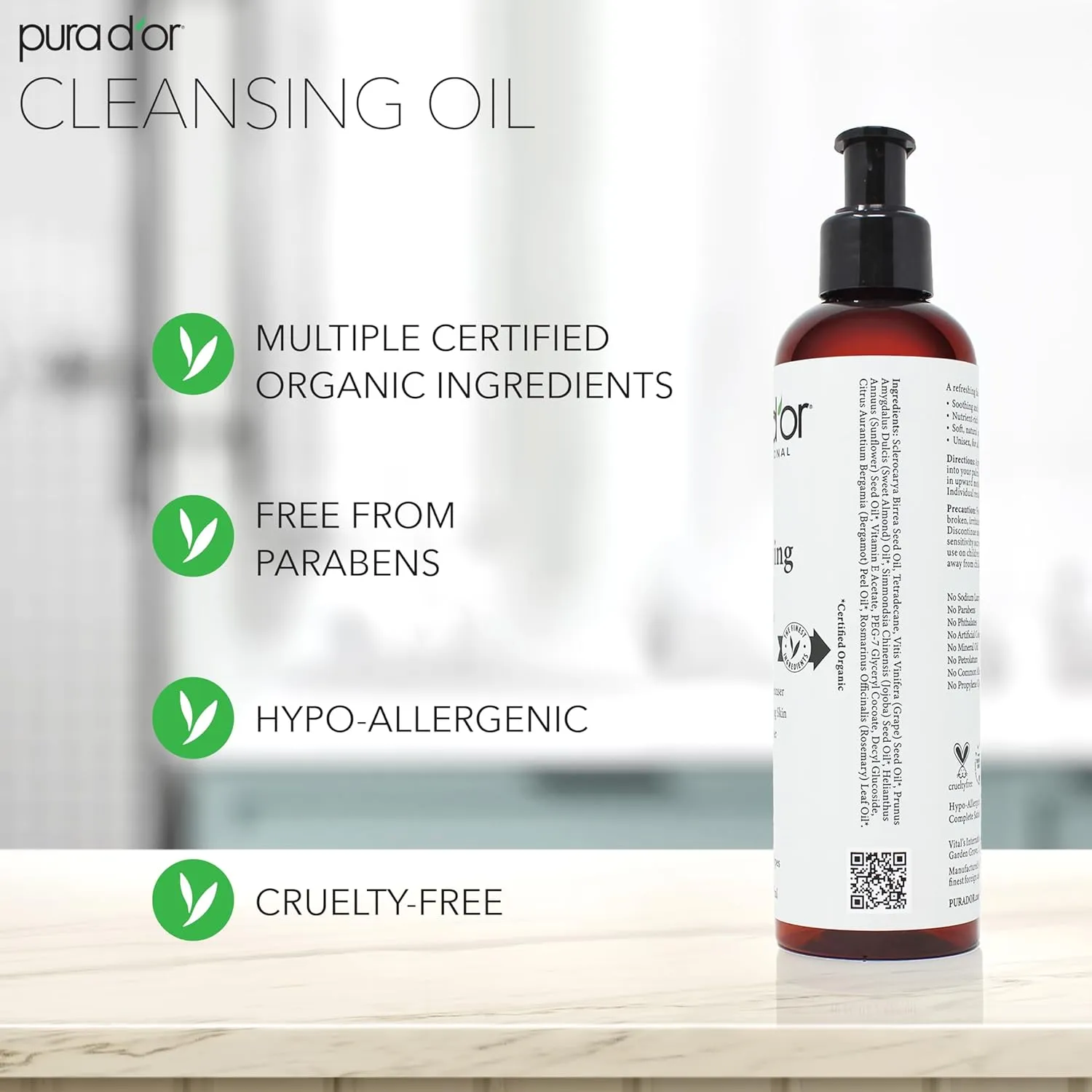 PURA D'OR Facial Cleansing Oil (8 Oz x3 = 24 Oz) Nourishing Botanical Blend with & Vitamin, Jojoba and Sunflower Oil - Gentle Makeup Remover & Deep Cleanser For Healthy, Glowing Skin - Paraben-Free