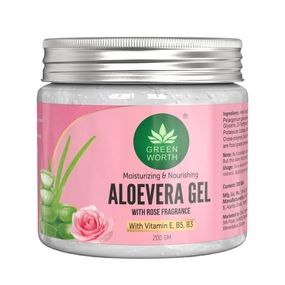 Pure Aloe Vera Gel with Natural Rose – 200g | Soothing Gel for Face, Skin & Hair | Paraben-Free | For Soft & Refreshed Skin