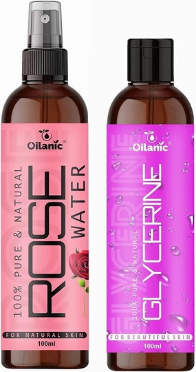 Pure and Natural Rose Water and Glycerine (Combo of 2, Each 100 ml)|Skin Toner and Deep Moisturizer, for Softens Skin and Hair, Glowing Face and Dry Skin, Ideal for Daily Skincare Routine|