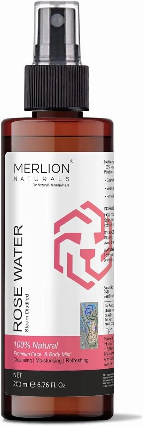 Pure Rose Water for Facial Toner, Steam Distilled, 200ml