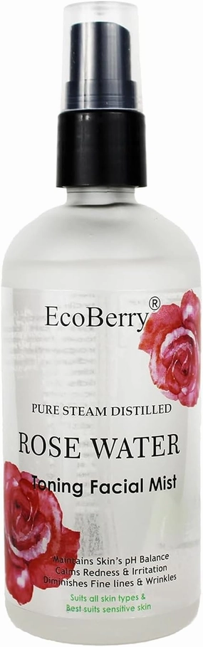 Pure Steam Distilled Rose Water Toning Facial Mist for Calming & Soothing Skin, Hydration, Light Moisturizer, Aging, Suits All Skin Types Preservative Free & Natural, Vegan