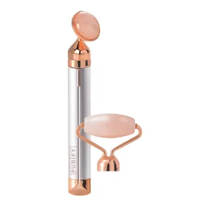 Purify 2 in 1 Vibrating Face Roller, Electric Jade Roller Facial Massager for Wrinkles, Flaws, Eye Puffiness