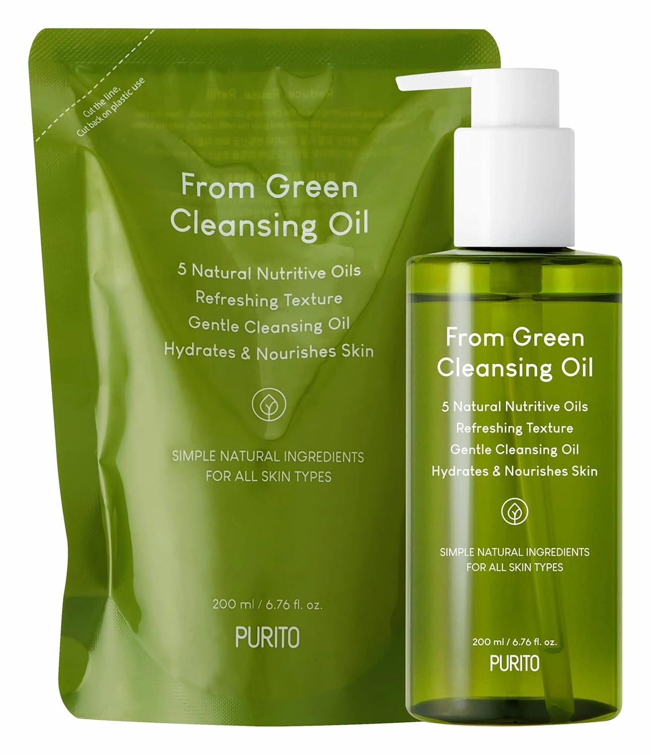 PURITO From Green Cleansing Oil Set (=Original   Refill), 13.52 fl.oz / 400ml, Gentle Cleansing Oil for Face, Cruelty-free & Vegan, Korean Skin Care