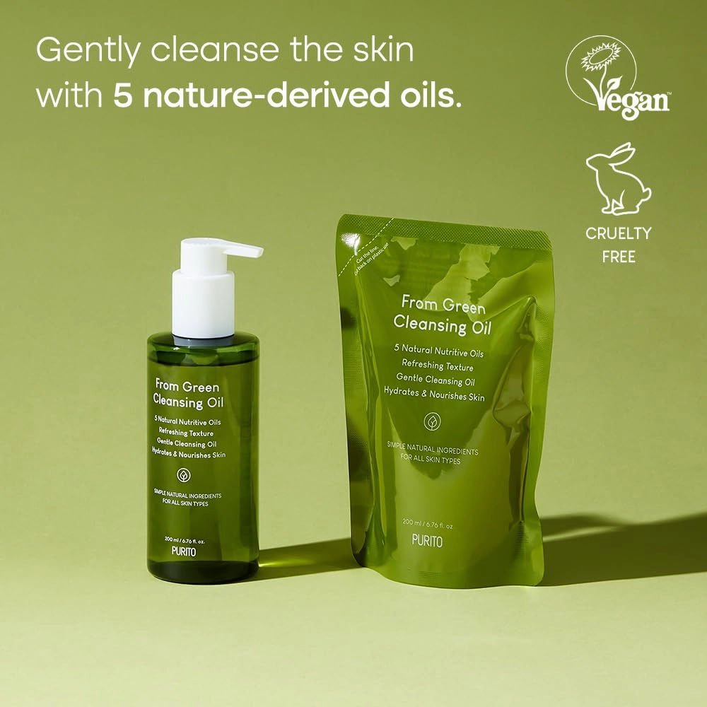 PURITO From Green Cleansing Oil Set (=Original   Refill), 13.52 fl.oz / 400ml, Gentle Cleansing Oil for Face, Cruelty-free & Vegan, Korean Skin Care