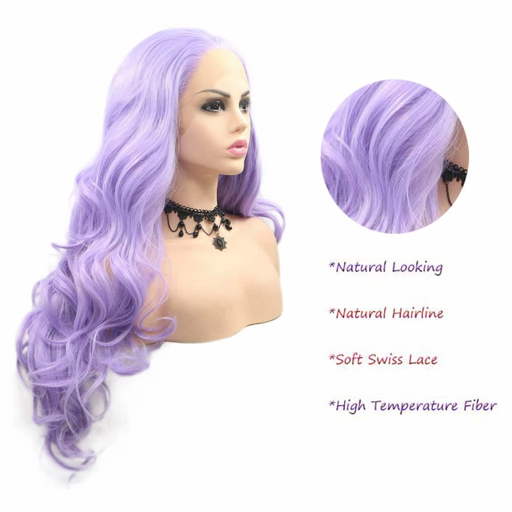 Purple Lace Front Wig Synthetic Long Lavender Purple Body Wavy Free Part Wig Synthetic Heat Resistant Fiber Cosplay Makeup Wigs for Women 24 Inch