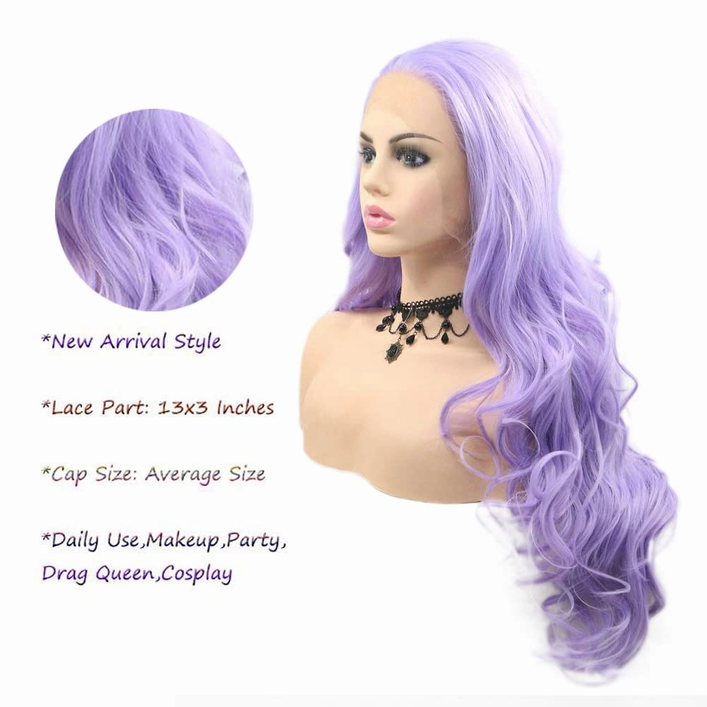 Purple Lace Front Wig Synthetic Long Lavender Purple Body Wavy Free Part Wig Synthetic Heat Resistant Fiber Cosplay Makeup Wigs for Women 24 Inch