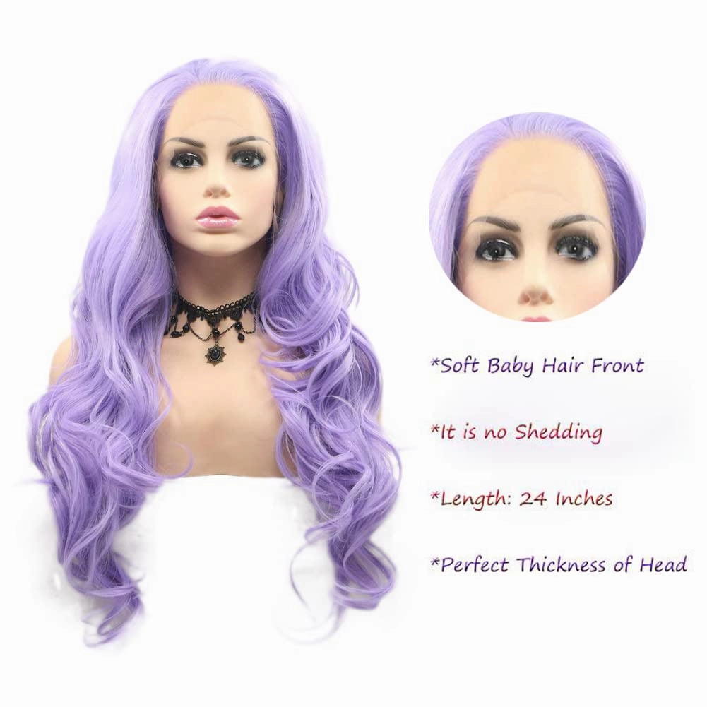 Purple Lace Front Wig Synthetic Long Lavender Purple Body Wavy Free Part Wig Synthetic Heat Resistant Fiber Cosplay Makeup Wigs for Women 24 Inch