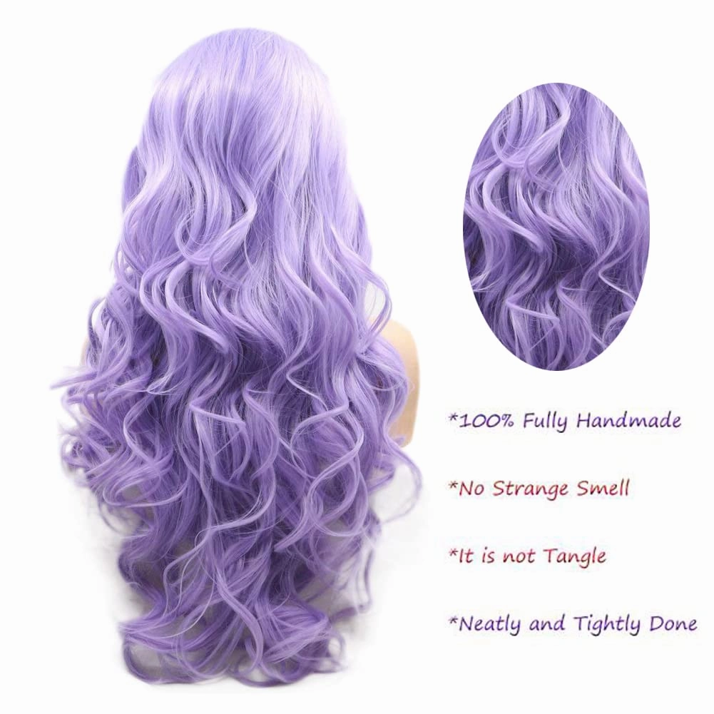 Purple Lace Front Wig Synthetic Long Lavender Purple Body Wavy Free Part Wig Synthetic Heat Resistant Fiber Cosplay Makeup Wigs for Women 24 Inch